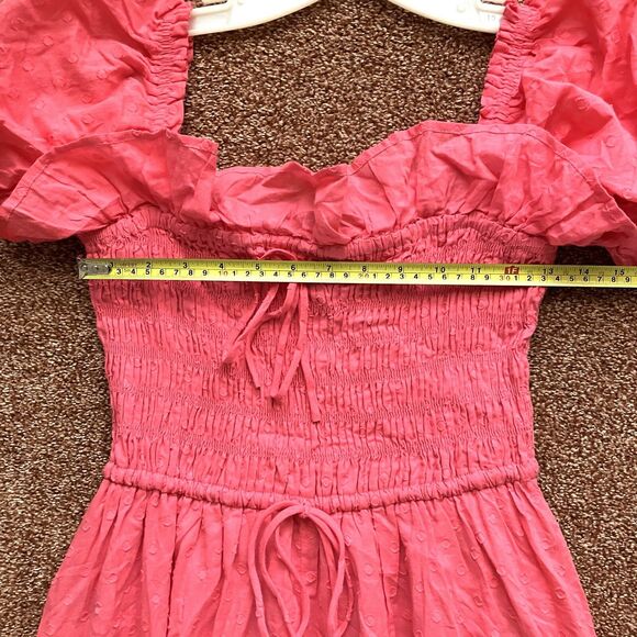 Maxi Dress Size 4 R. Yiposha Smocked Waist Salmon Pink Swiss Dots NWT - Picture 8 of 11